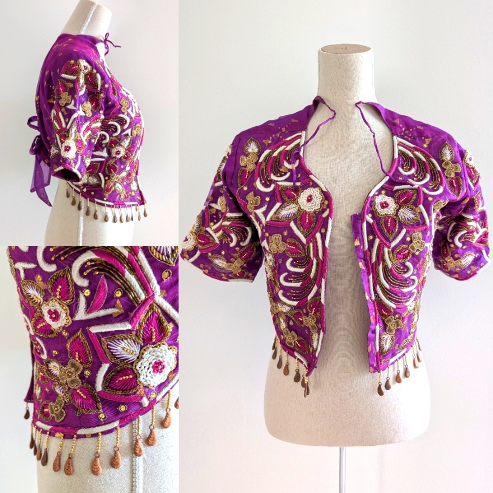Vintage Purple Embroidered & Beaded Bolero Cropped Jacket